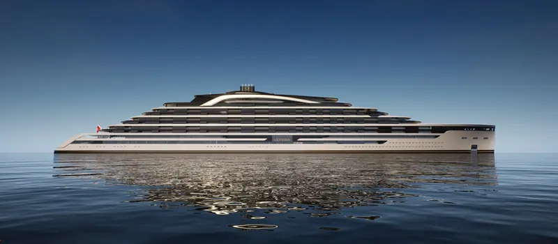 Ulyssia's exterior, as rendered by Espen Oino, the naval architect also behind Octopus, Dilbar and Flying Fox.