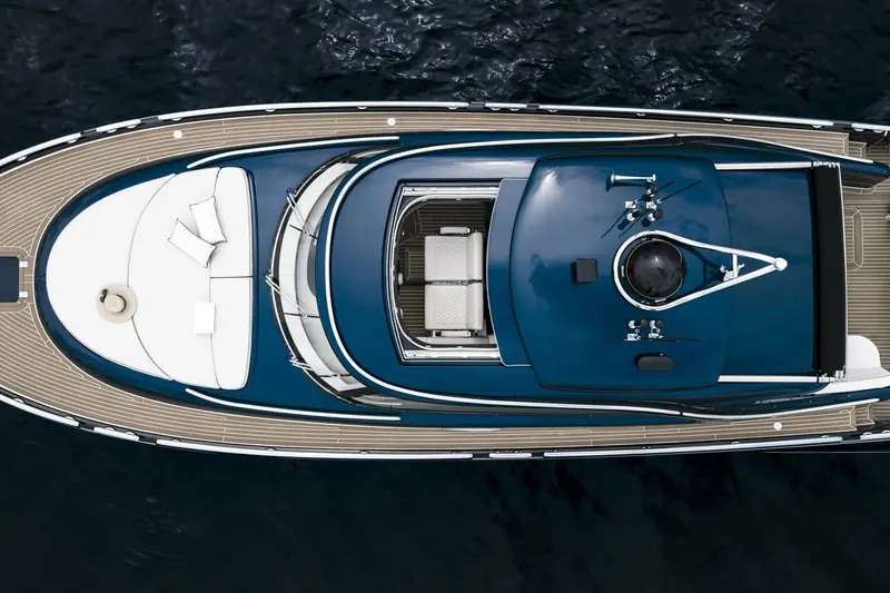 The foredeck sunpad. Zeelander builds a limited number of hulls a year and the factory lead time now runs beyond twelve months.
