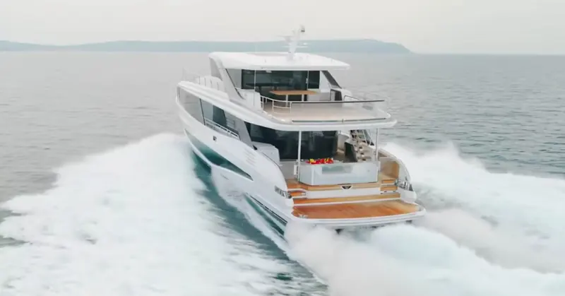 Up on the plane off Plymouth, the X90's bow shows the deep-V, double-chine hull Princess developed with naval architect Olesinski.