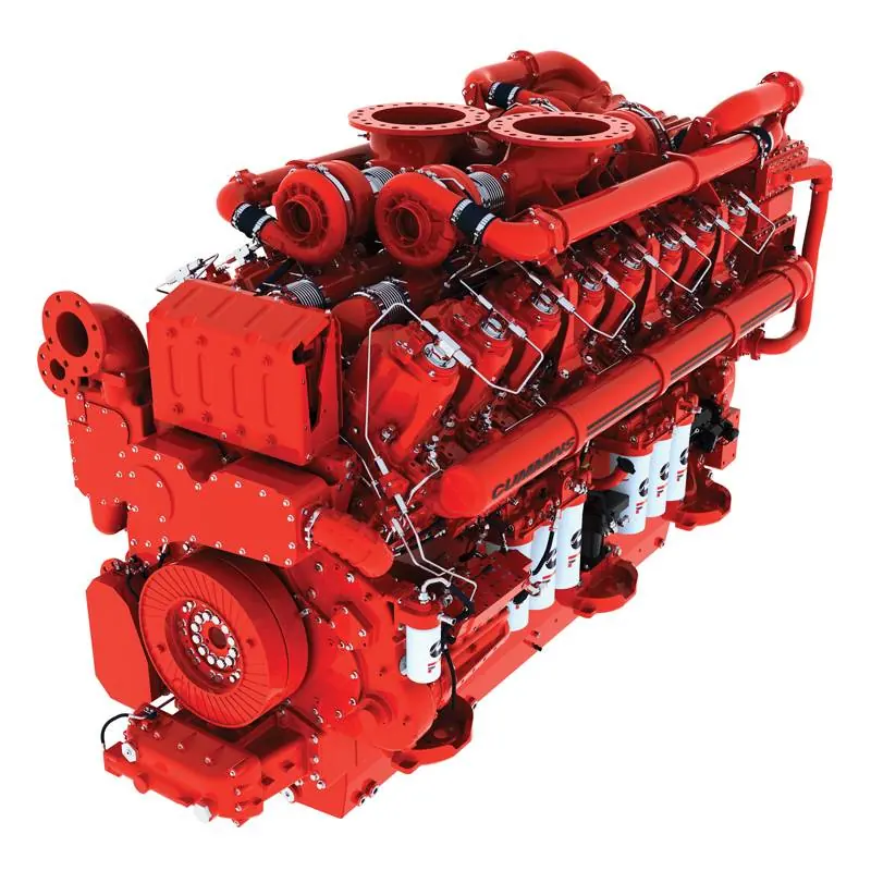 The Cummins QSK95, a V16 4-stroke diesel rated 3,200 to 4,200 hp, the most powerful high-speed engine Cummins builds and the top of the marine propulsion range used on the largest yacht support vessels and passenger craft