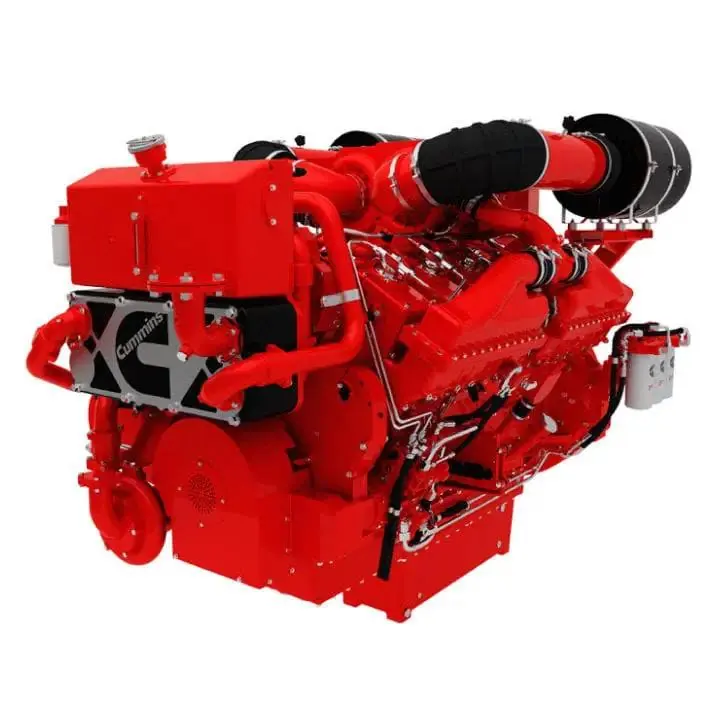 The Cummins QSK38, a V12 diesel rated up to roughly 1,400 to 1,500 hp, sized for megayacht and large commercial propulsion below the QSK50/QSK60 class
