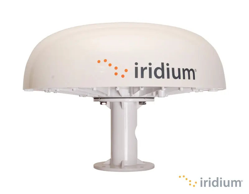 An Iridium Pilot antenna dome, the L-band maritime broadband terminal that preceded Certus and still equips many older installations as a VSAT companion.