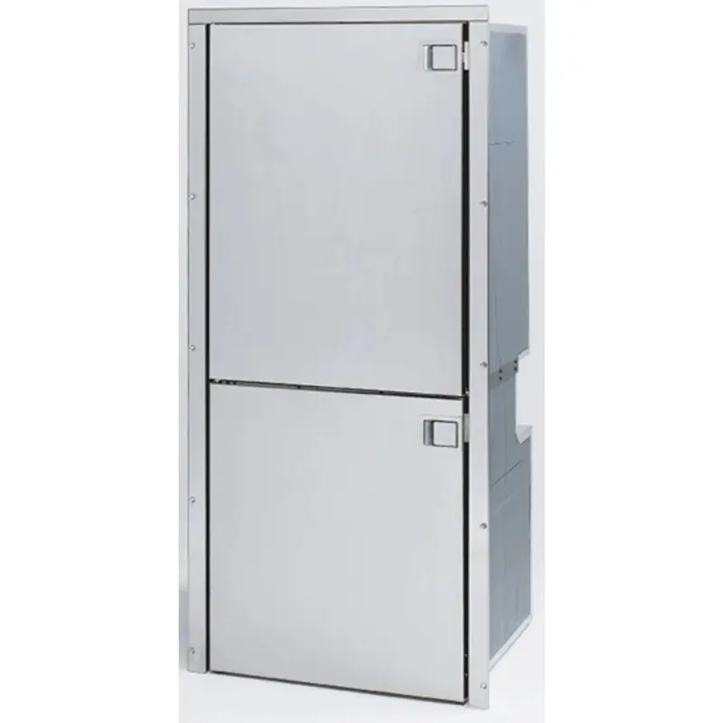 The same Cruise-series stainless steel column from the opposite angle, showing the flush door hardware and frame that sets into a galley cutout.