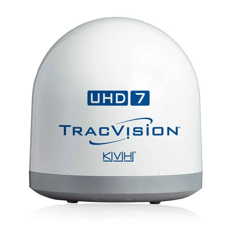A KVH TracVision UHD7 dome, the maker's 4K-capable satellite television system.