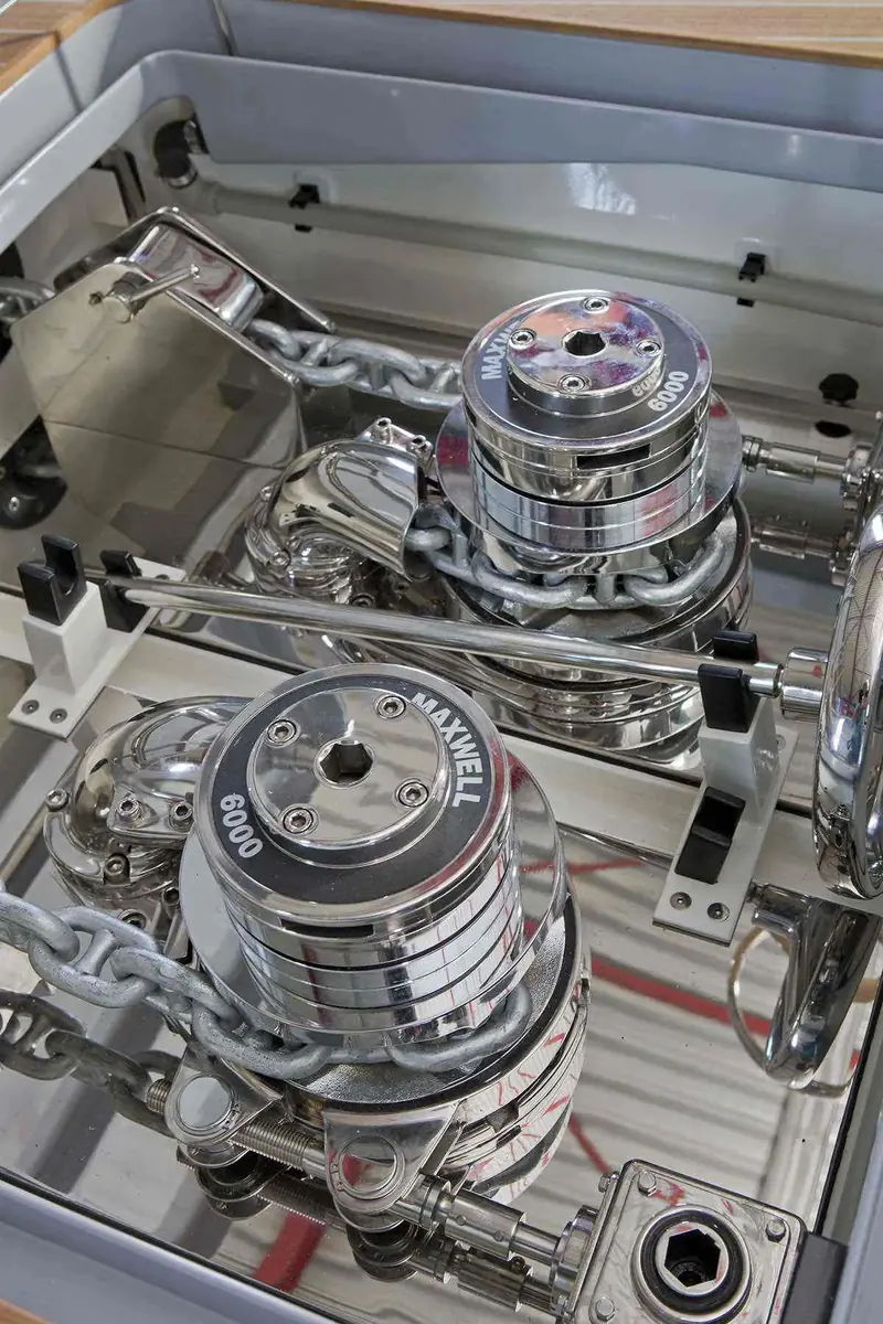 Twin Maxwell VWC6000 gypsies with anchor chain engaged, installed aboard a Vitters sailing yacht.