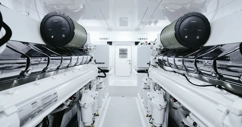 A twin mtu diesel installation in a yacht engine room, from mtu's own Series 4000 yacht propulsion pages