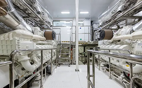 A twin mtu engine room installation, from Rolls-Royce press material for its yacht propulsion partnership with Sanlorenzo