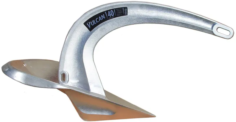 A galvanized Vulcan 40, showing the roll-palm and V-bulb geometry that lets it self-right without a roll bar