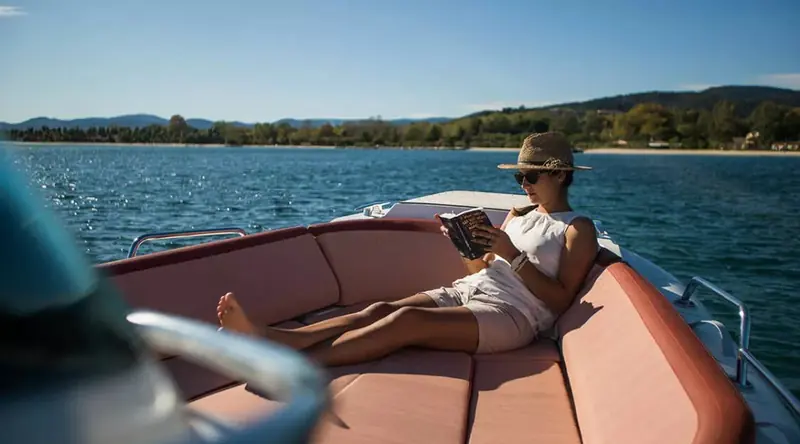 The lounge seating on a Zodiac Yachtline model, built for time spent aboard rather than only the crossing to shore.