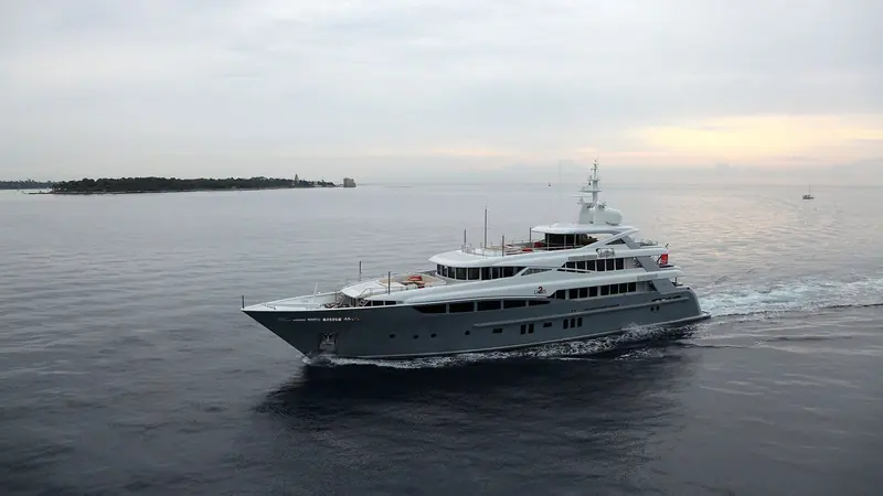 The 46-metre Rossinavi 2 Ladies underway off the Croatian coast, back in Mediterranean service after her Adria Docks refit.